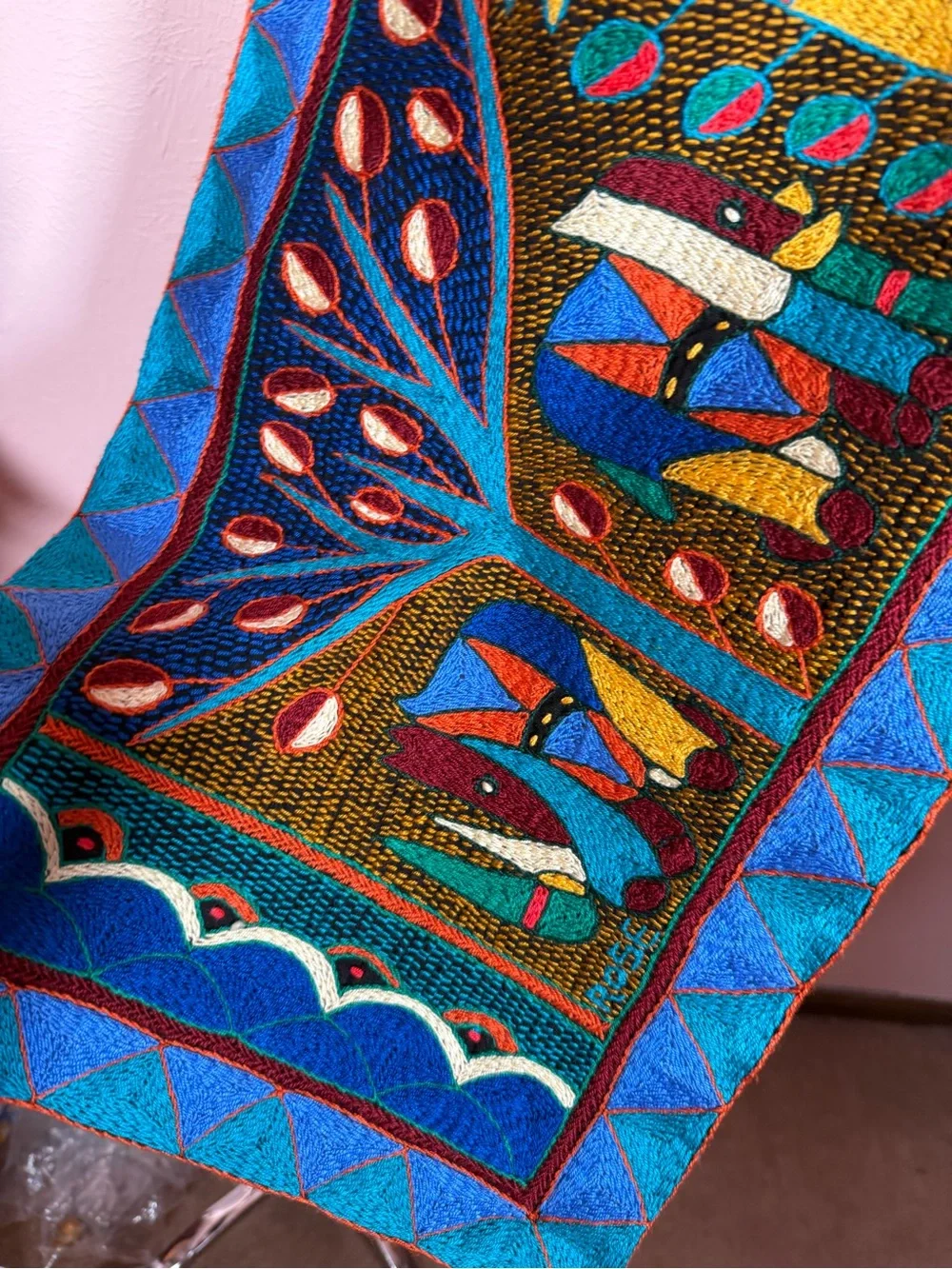 Kaross hand embroidered African table runner wall hanging boho ethnic handmade